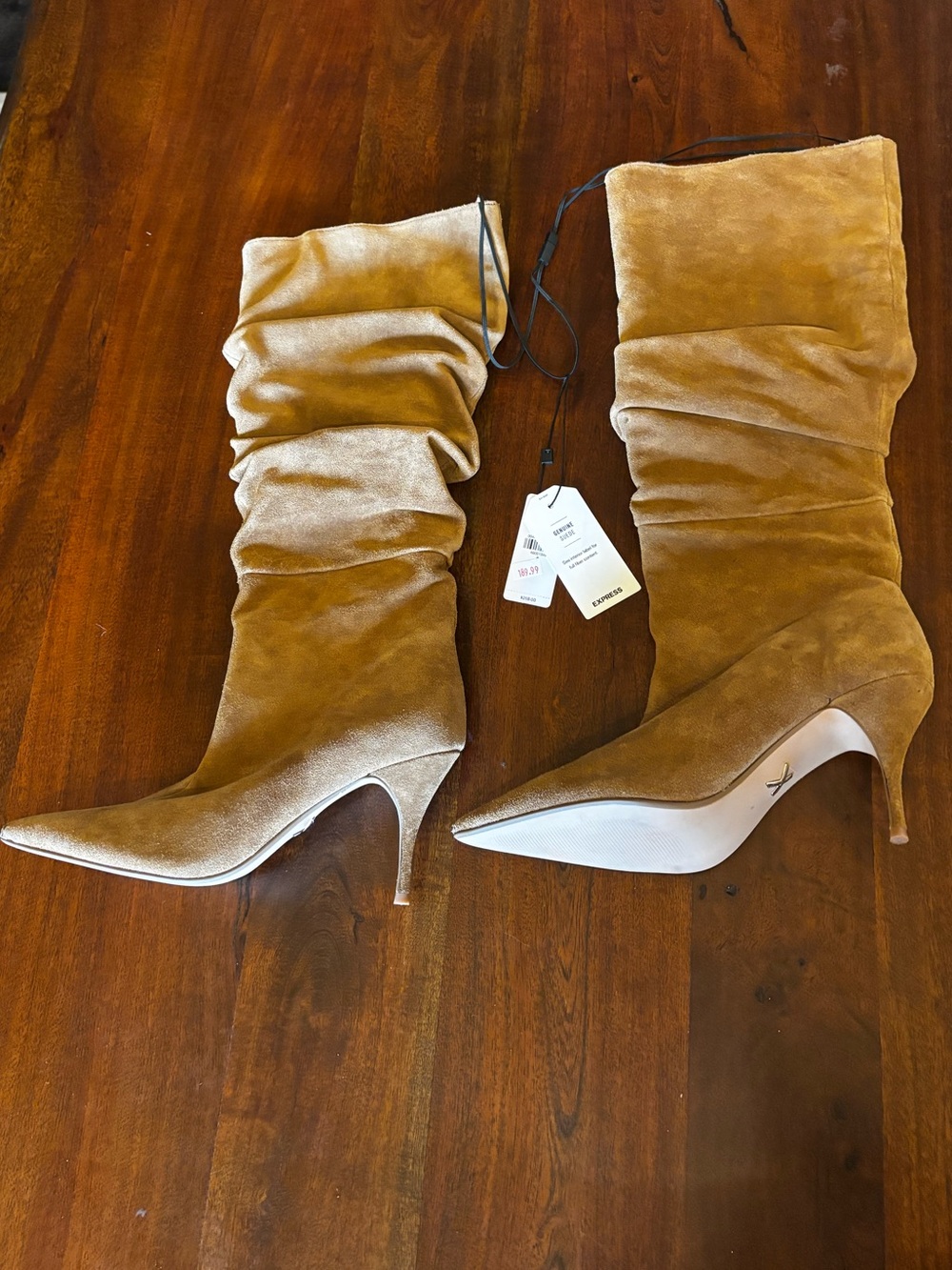 Express Suede Slouch Knee-High Stiletto Boots - Brown